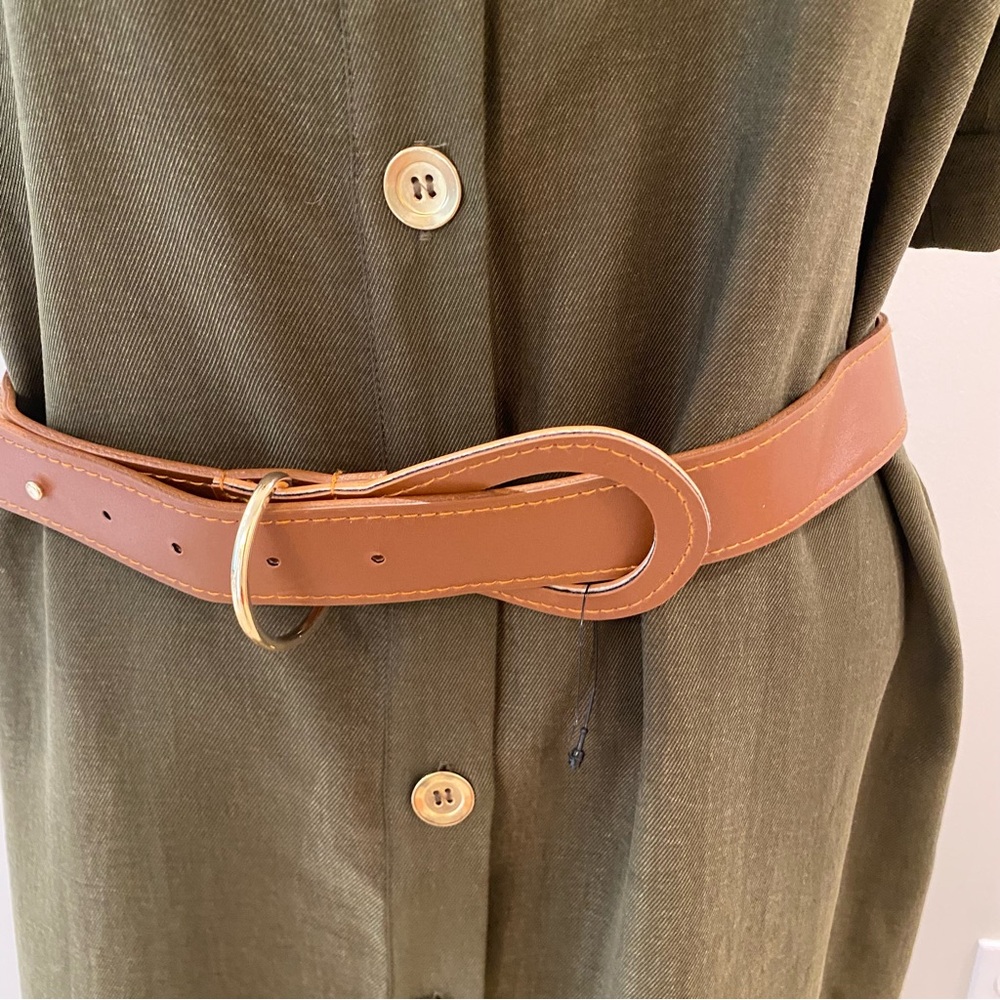 Zara NWT Olive Green Button-Up Shirt Dress with belt size Medium - Picture 6 of 9